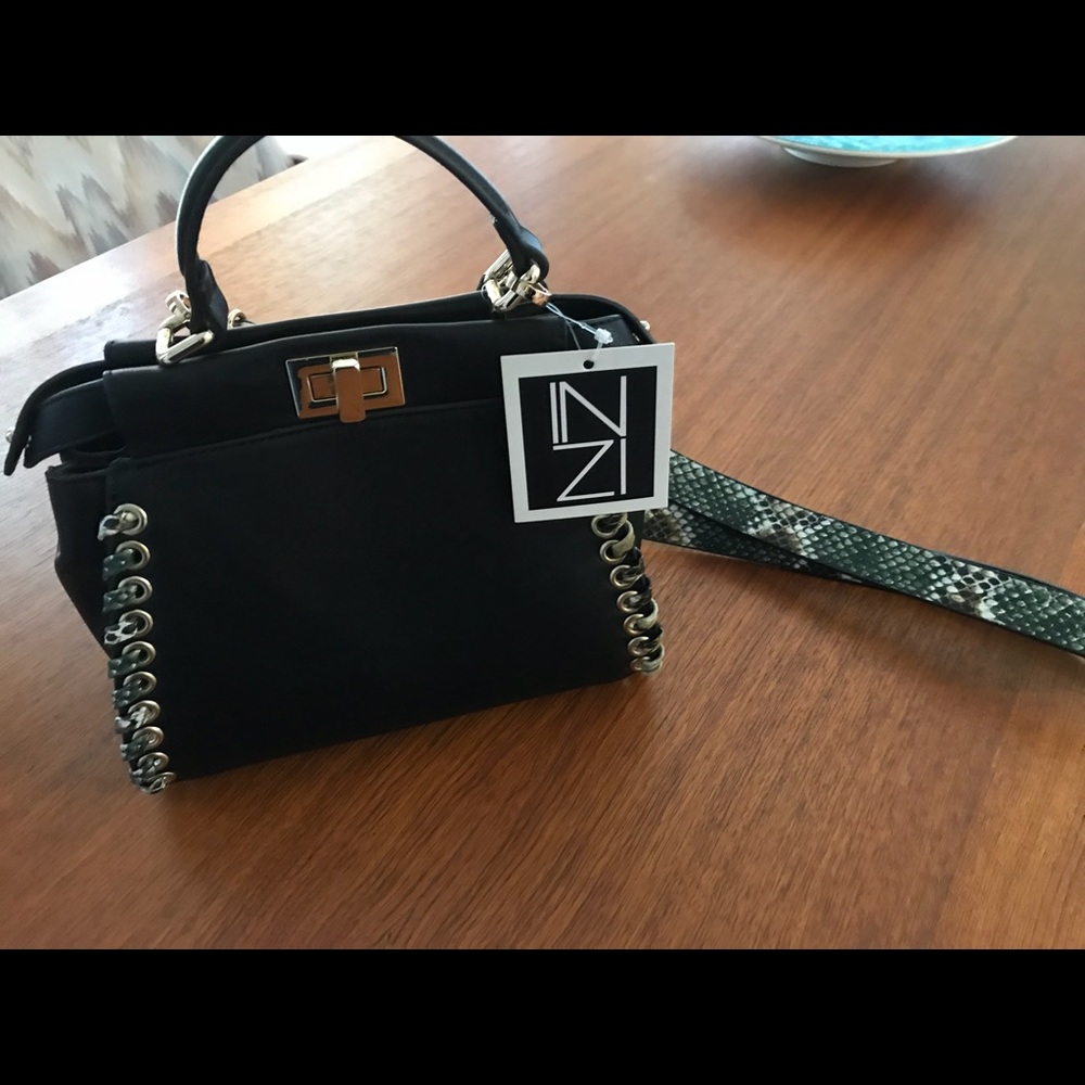 Black Purse with Python Print Strap - Picture 2 of 6